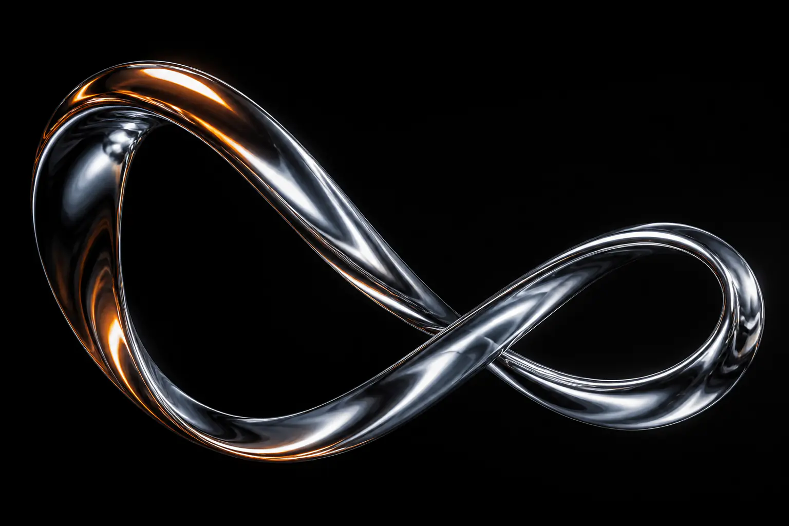 A continuous chrome loop catching a restrained amber reflection.